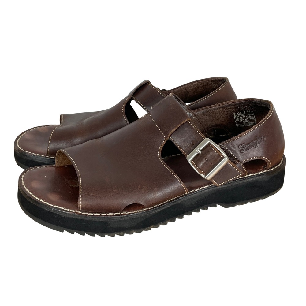 VTG Simple Brown Leather Fisherman Sandals Mens 11 Earthy Rugged Comfort Outdoor